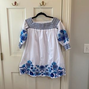 Parker White Puckered Embroidered Tunic Top/Dress